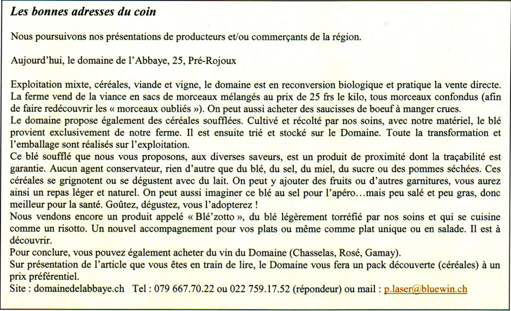 Extrait du journal Presinge Info de Décembre 2015